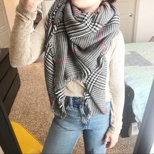 Plaid Blanket Scarf Black Red Tartan Large Layers